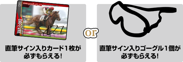 直筆サイン入りカード1枚が必ずもらえる！ or 直筆サイン入りゴーグル1個が必ずもらえる！