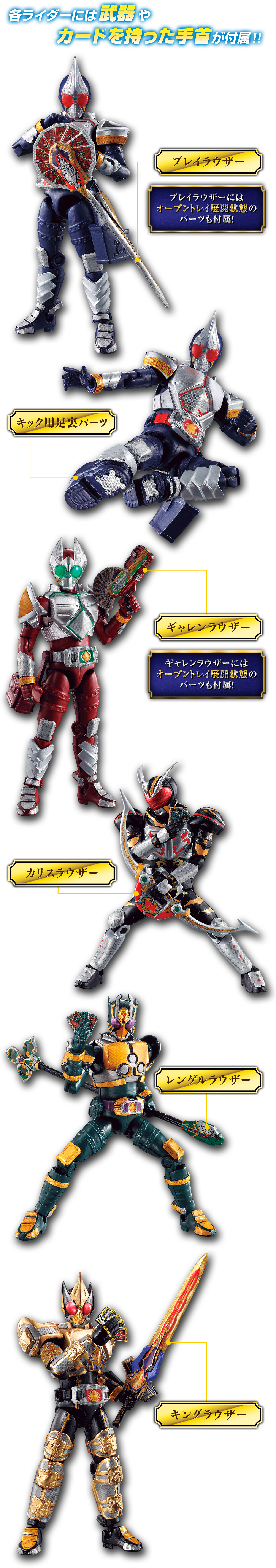 各ライダーには武器やカードを持った手首が付属!!