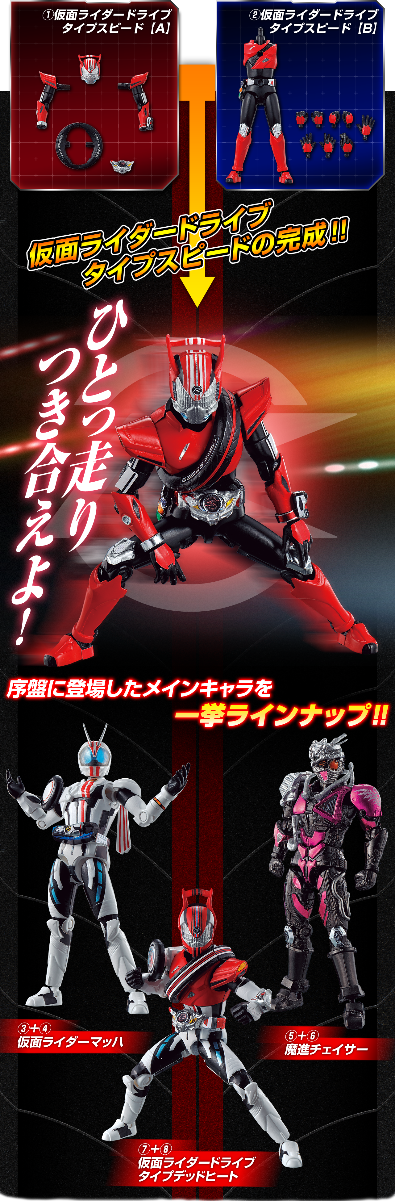 仮面ライダードライブタイプスピードの完成！！序盤の登場したメインキャラを一挙ラインナップ！！