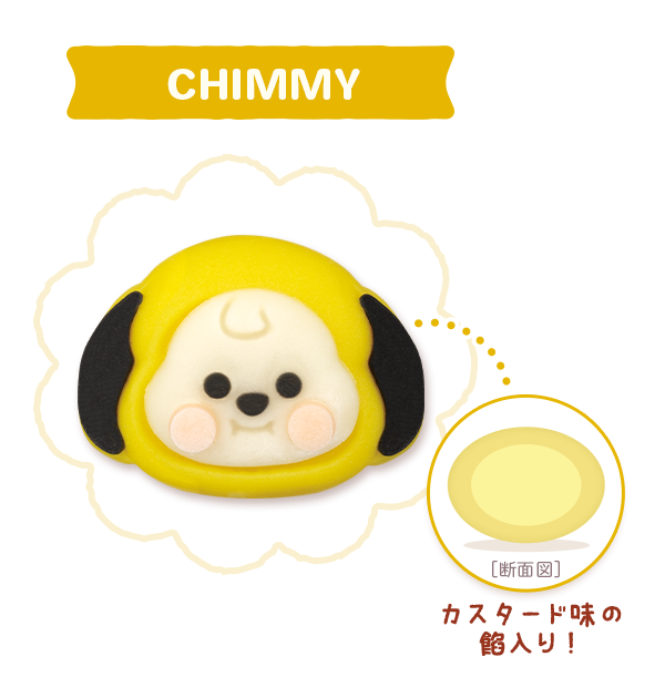 4）CHIMMY：カスタード味の飴入り!