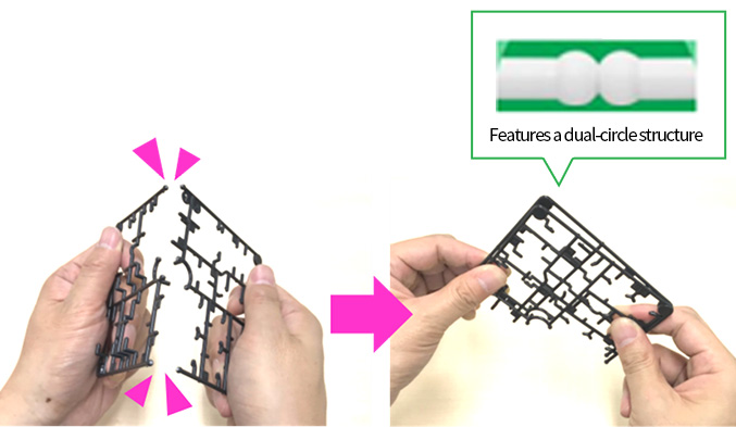 Features a dual-circle structure