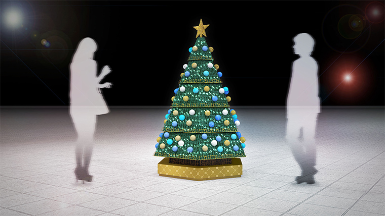 社員公募アイディアから生まれたサステナブルなクリスマスツリーを設置