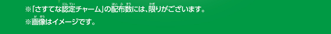 ※「さすてな認定チャーム」の配布数には、限りがございます。 ※画像はイメージです。