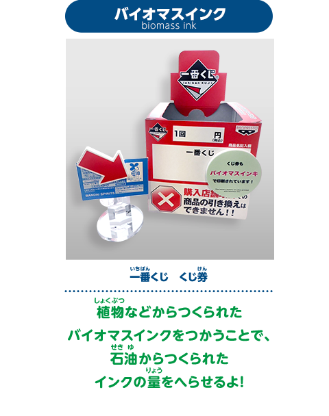 植物などからつくられたバイオマスインクをつかうことで、石油からつくられたインクの量をへらせるよ！